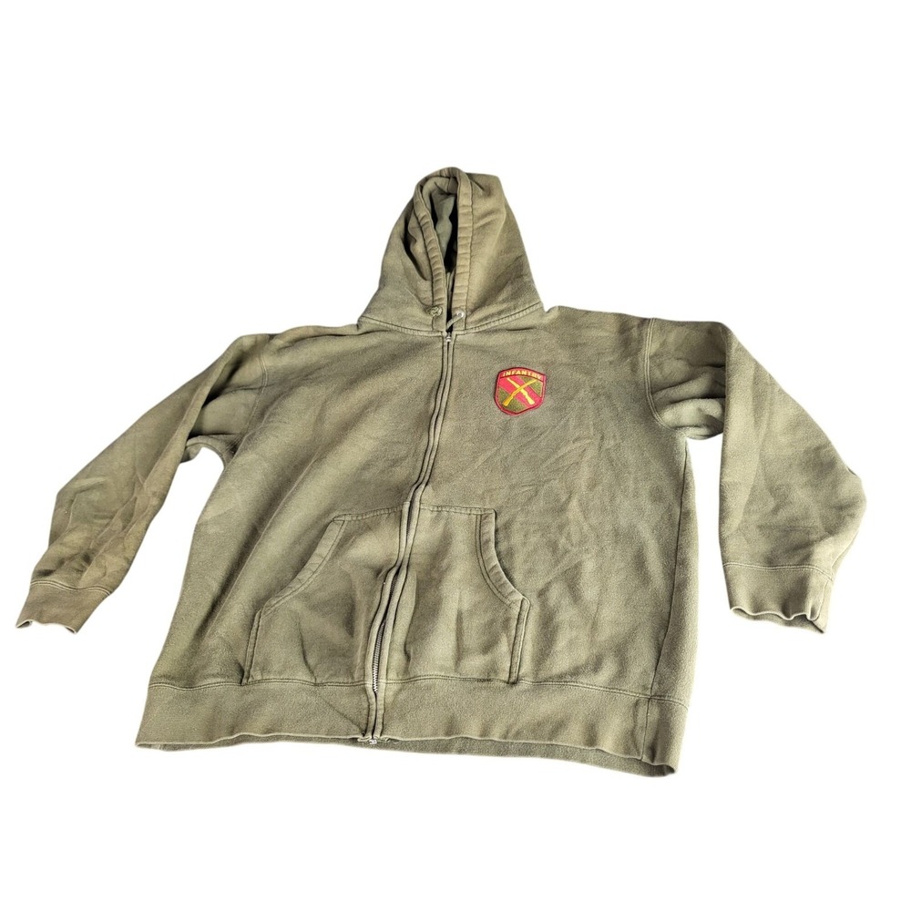 US Army Infantry Hoodie Men's Size XL Green Double-Sided Military Sweatshirt